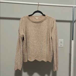 Altar'd State Tan Crew Neck Sweater with Fine Knit Texture